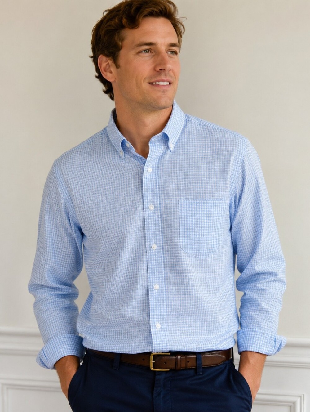 BROOKS BROTHERS Madison Gingham Light Blue Button Down Shirt | M